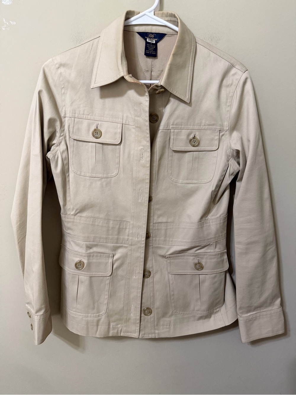 Brooks Brothers 346 women’s 2 Beige Cotton Utility Jacket safari cargo euc chic
